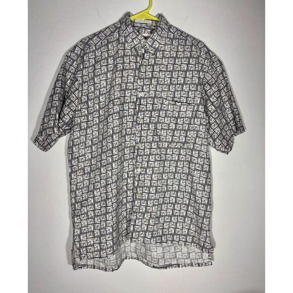 Perry Ellis M Linen Cotton Shirt Abstract Golf Print Short Sleeve Button Front - Picture 1 of 5